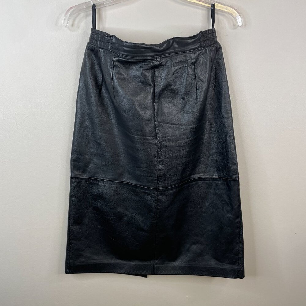 Vintage Leather Urban Chic Midi Skirt 10 Black‎ Indie Edgy City Neutral Capsule